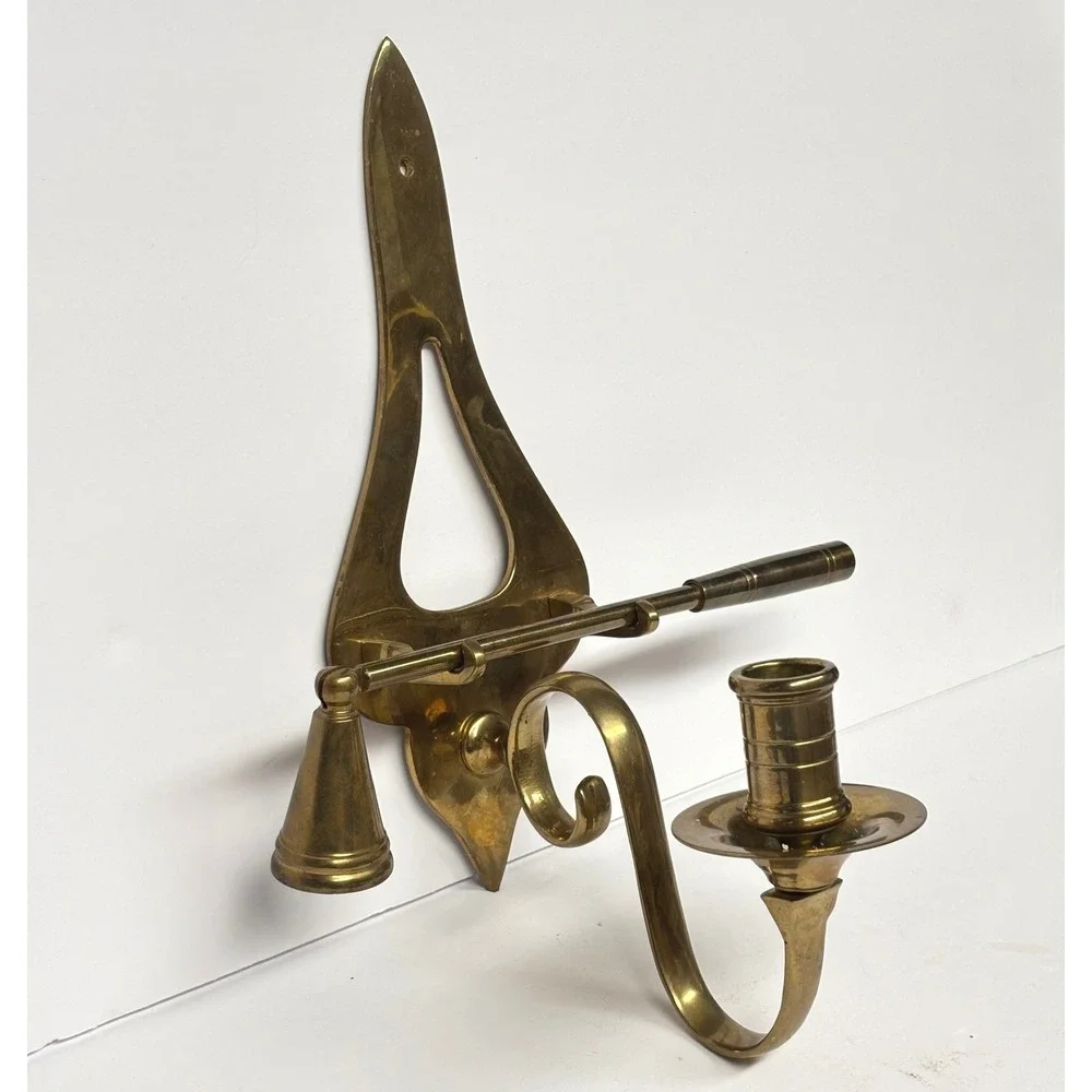 Vintage Brass Wall Mount Candle Holder with Snuffer Colonial Traditional